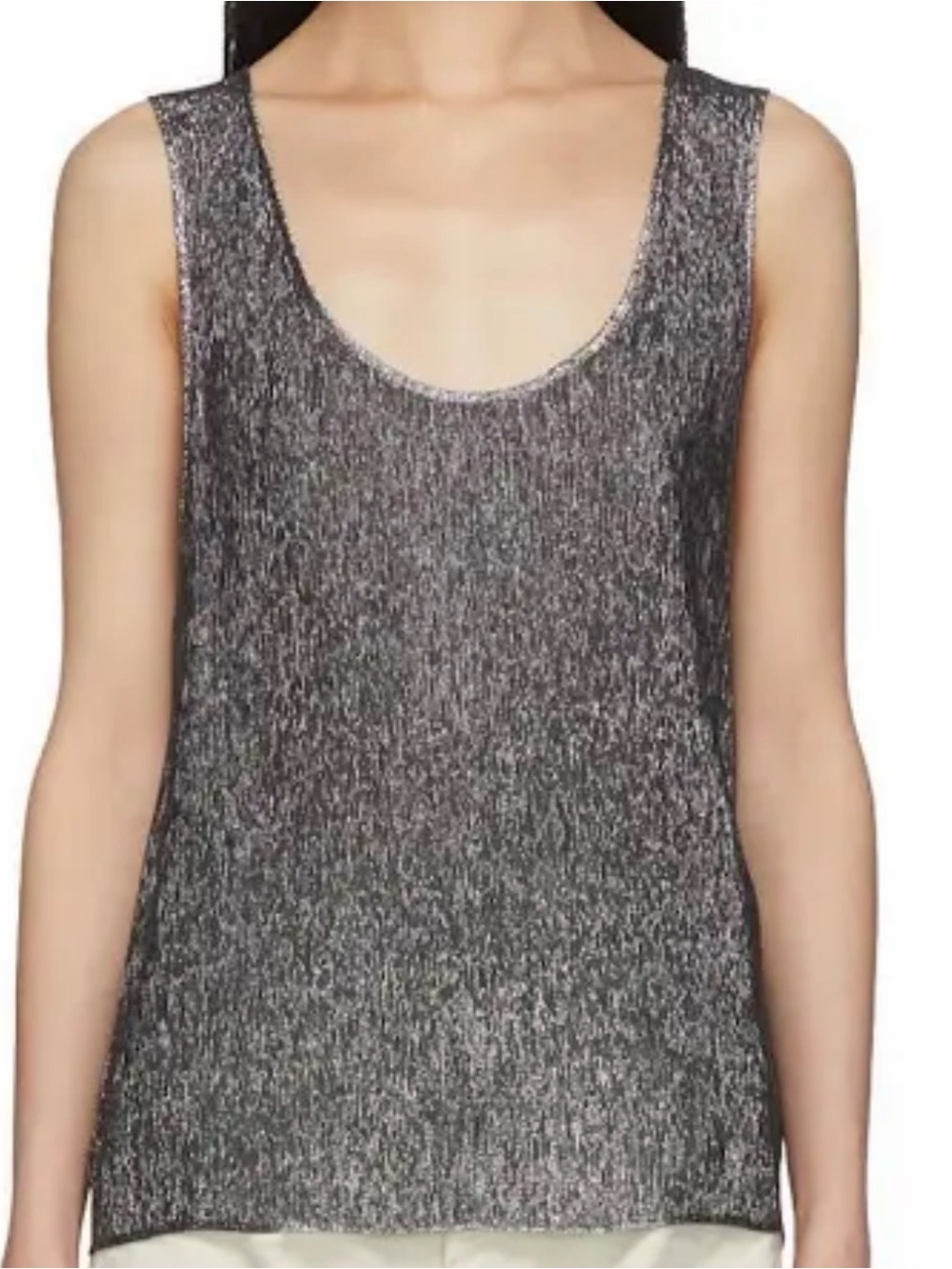 Shimmer Scoop Neck Tank Top in Metallic Silver
